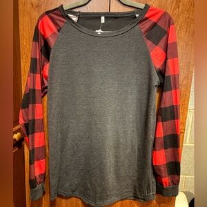 Gray and Red Plaid Long Sleeve Shirt